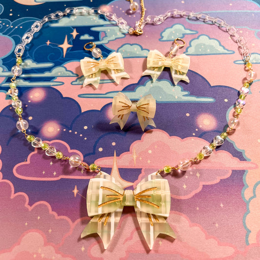 Lovely Tartan Bow Earrings (Mint Version)