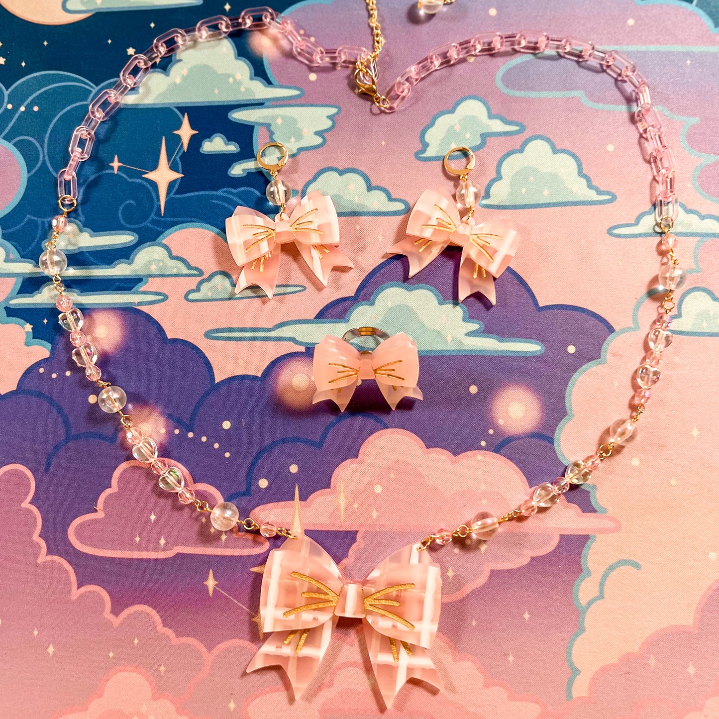 Lovely Tartan Bow Adjustable Ring (Pink Version)