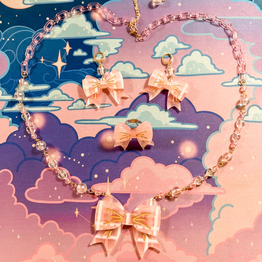 Lovely Tartan Bow Earrings (Pink Version)