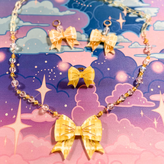 Lovely Tartan Bow Earrings (Yellow Version)