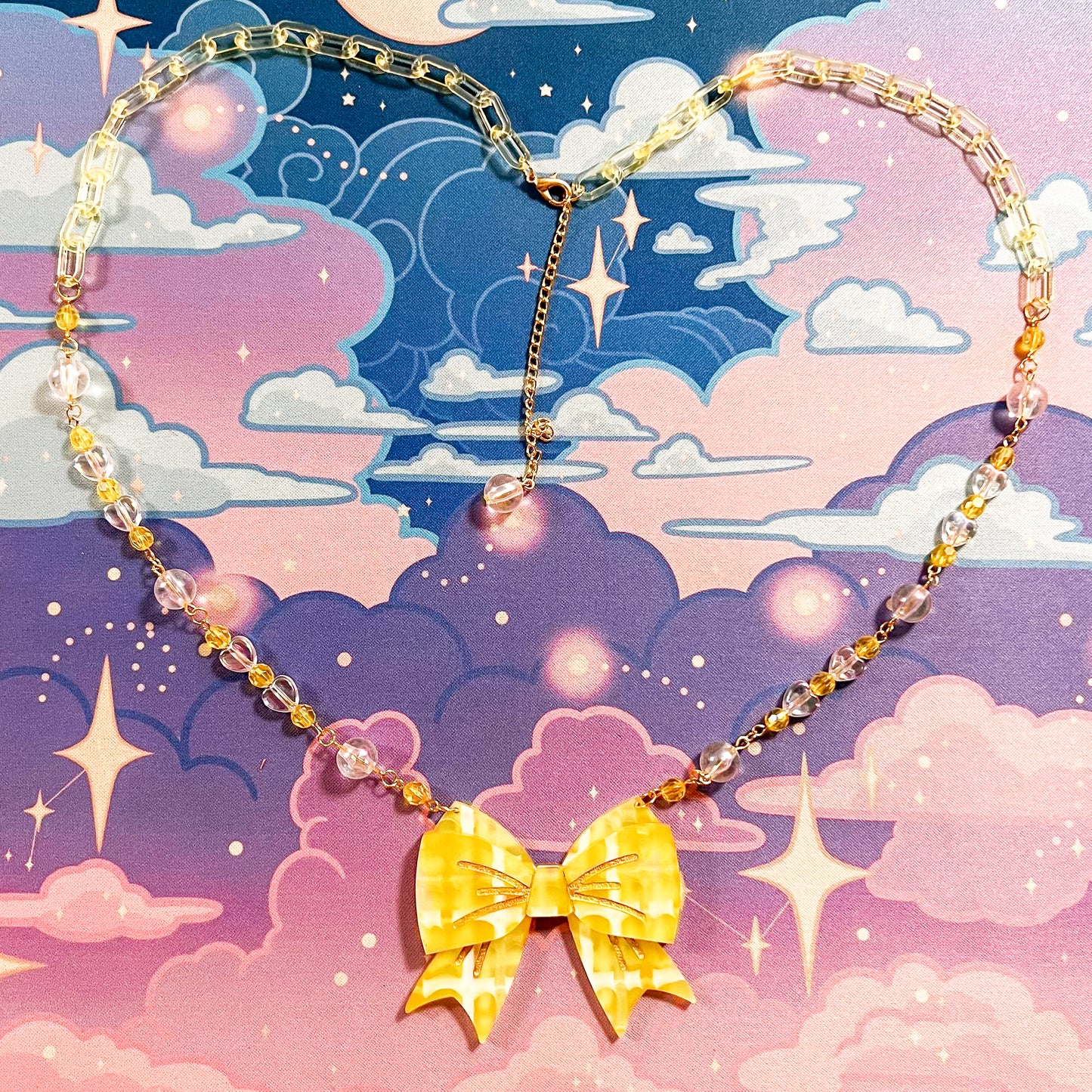 Lovely Tartan Bow Necklace (Yellow Version)