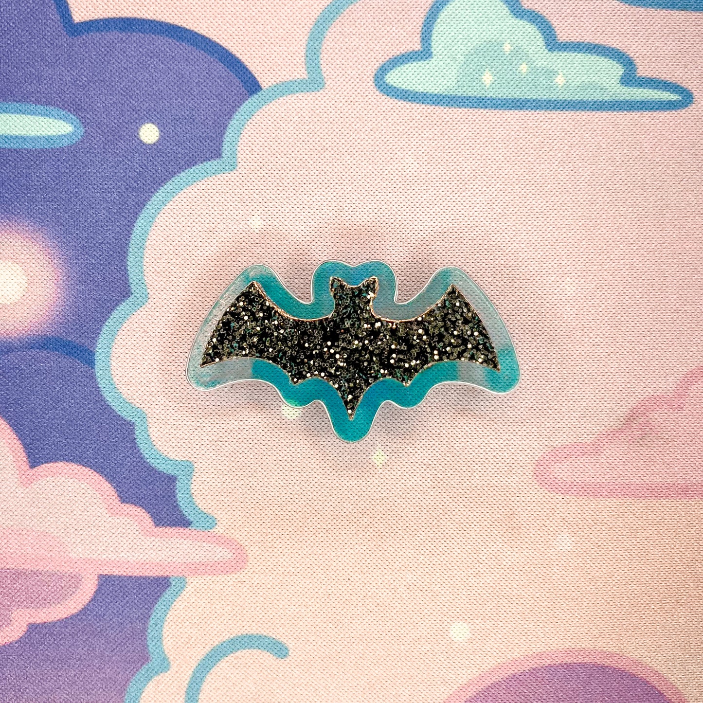 Black Glitter and Iridescent Acrylic Bat Pin