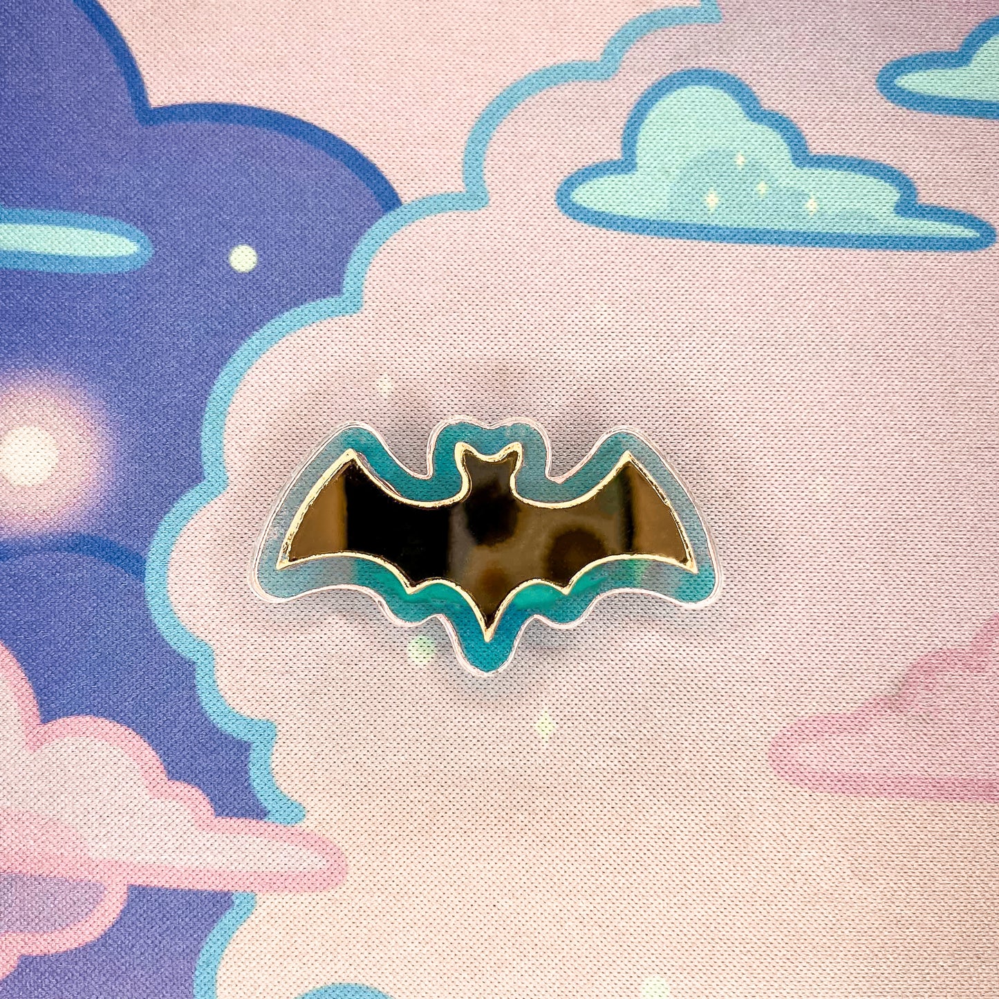 Gold Mirror and Iridescent Acrylic Bat Pin
