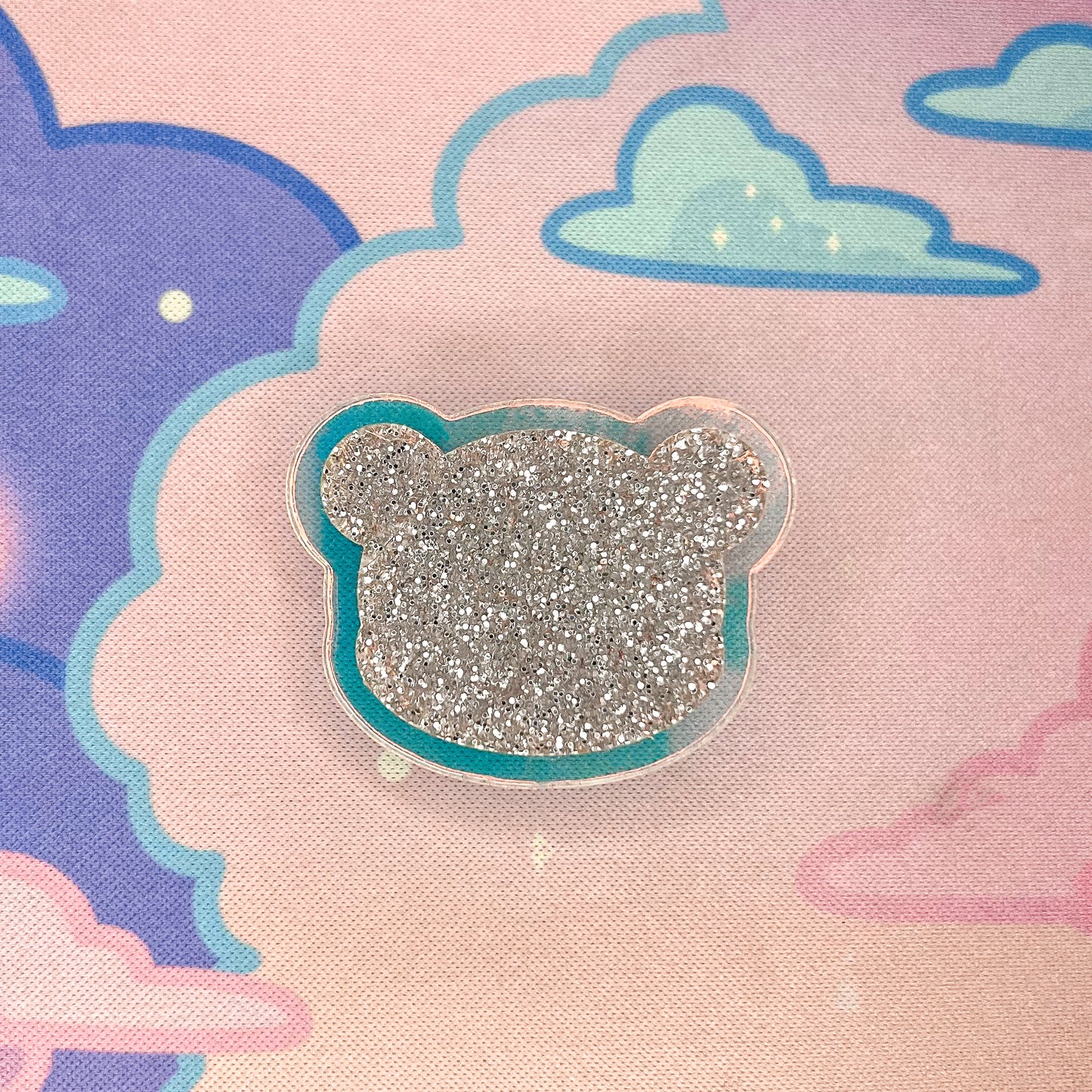 Silver Glitter and Iridescent Acrylic Teddy Bear Pin