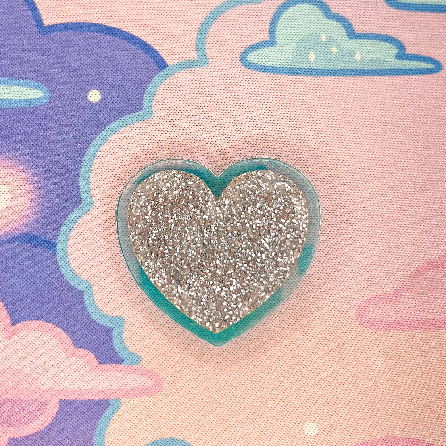 Silver Glitter and Iridescent Acrylic Heart Pin