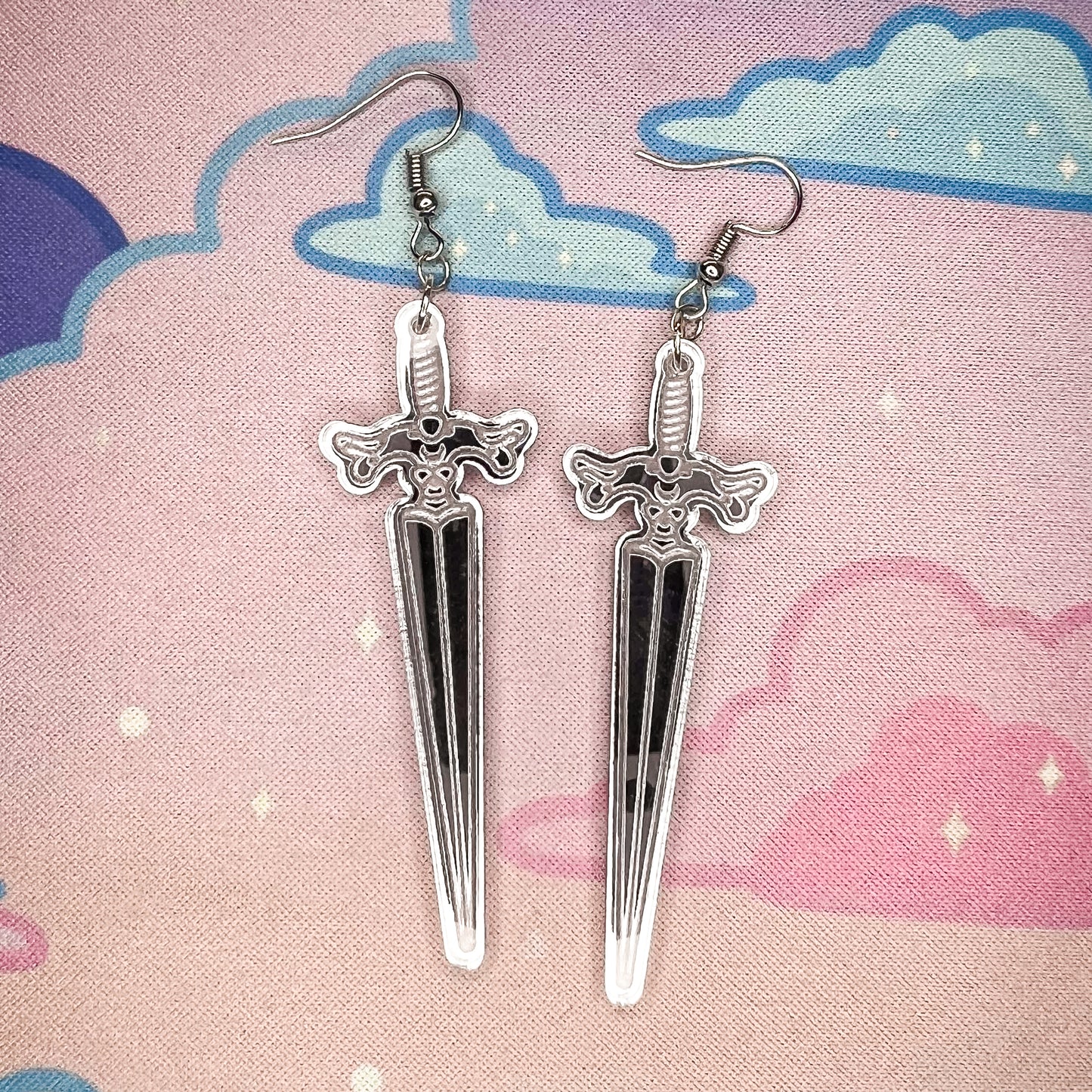 Knight's Sword Earrings (Silver Mirror)
