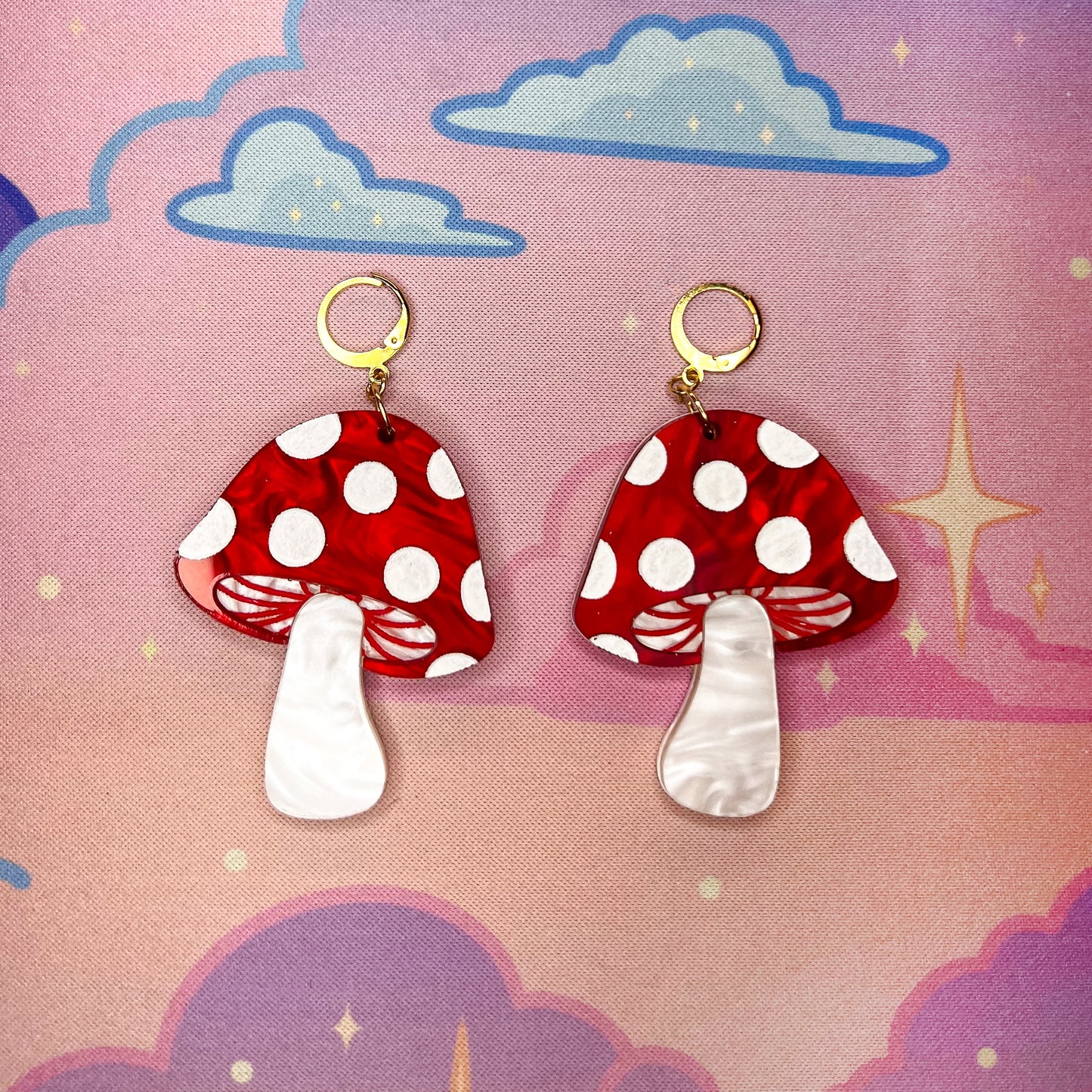 Red and White Mushroom Statement Earrings