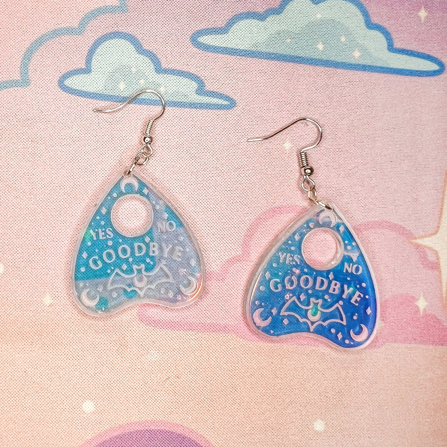 Iridescent Kawaii Bat Planchette Earrings