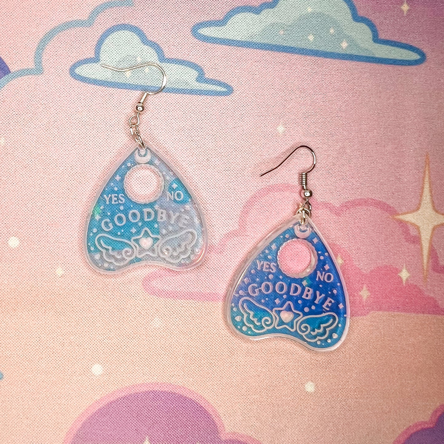 Iridescent Star & Kawaii Wing Planchette Earrings