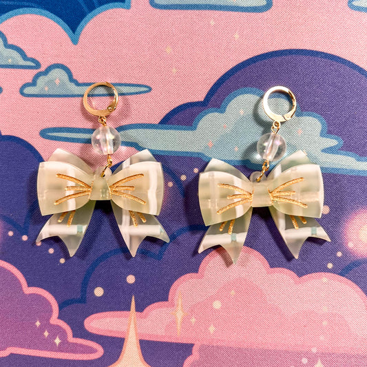 Lovely Tartan Bow Earrings (Mint Version)