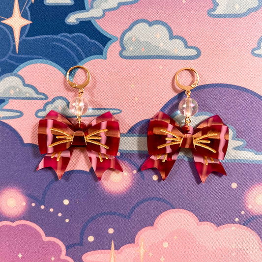Lovely Tartan Bow Earrings (Scarlet Version)