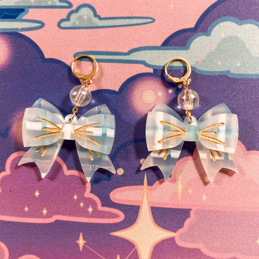 Lovely Tartan Bow Earrings (Pastel Blue Version)