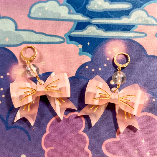 Lovely Tartan Bow Earrings (Pink Version)