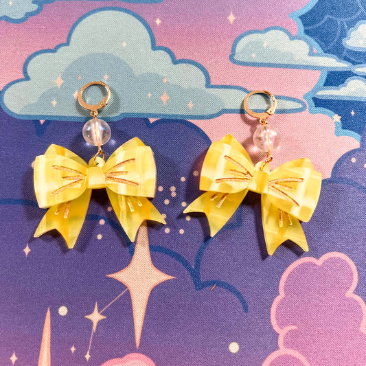 Lovely Tartan Bow Earrings (Yellow Version)