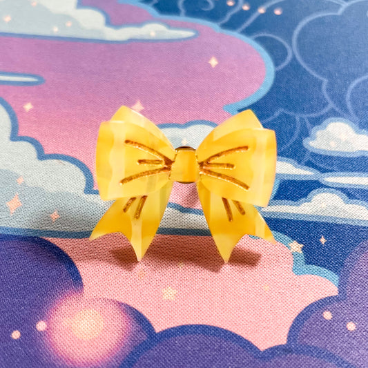 Lovely Tartan Bow Adjustable Ring (Yellow Version)