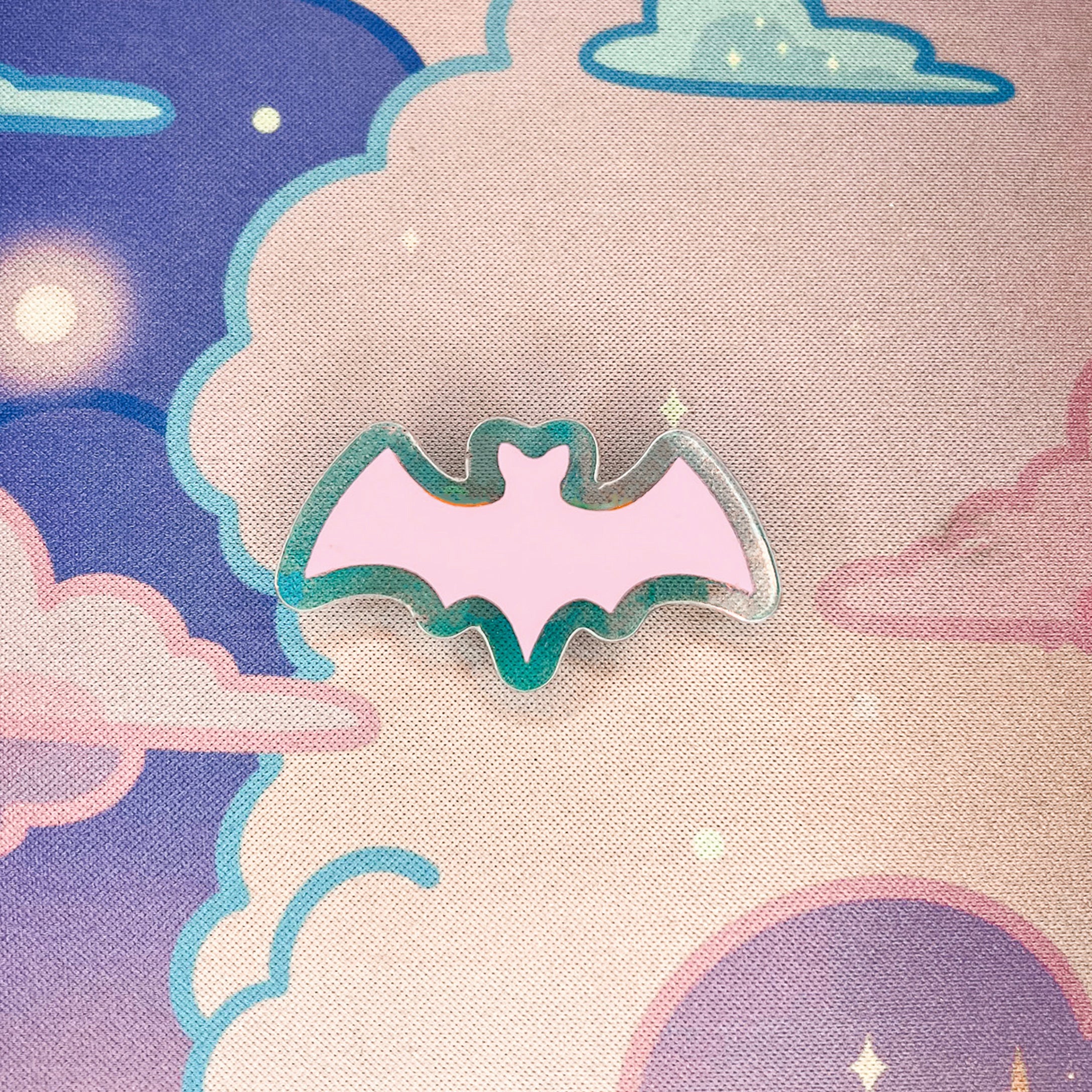 Pastel Pink and Iridescent Acrylic Bat Pin – Sylph & Syren