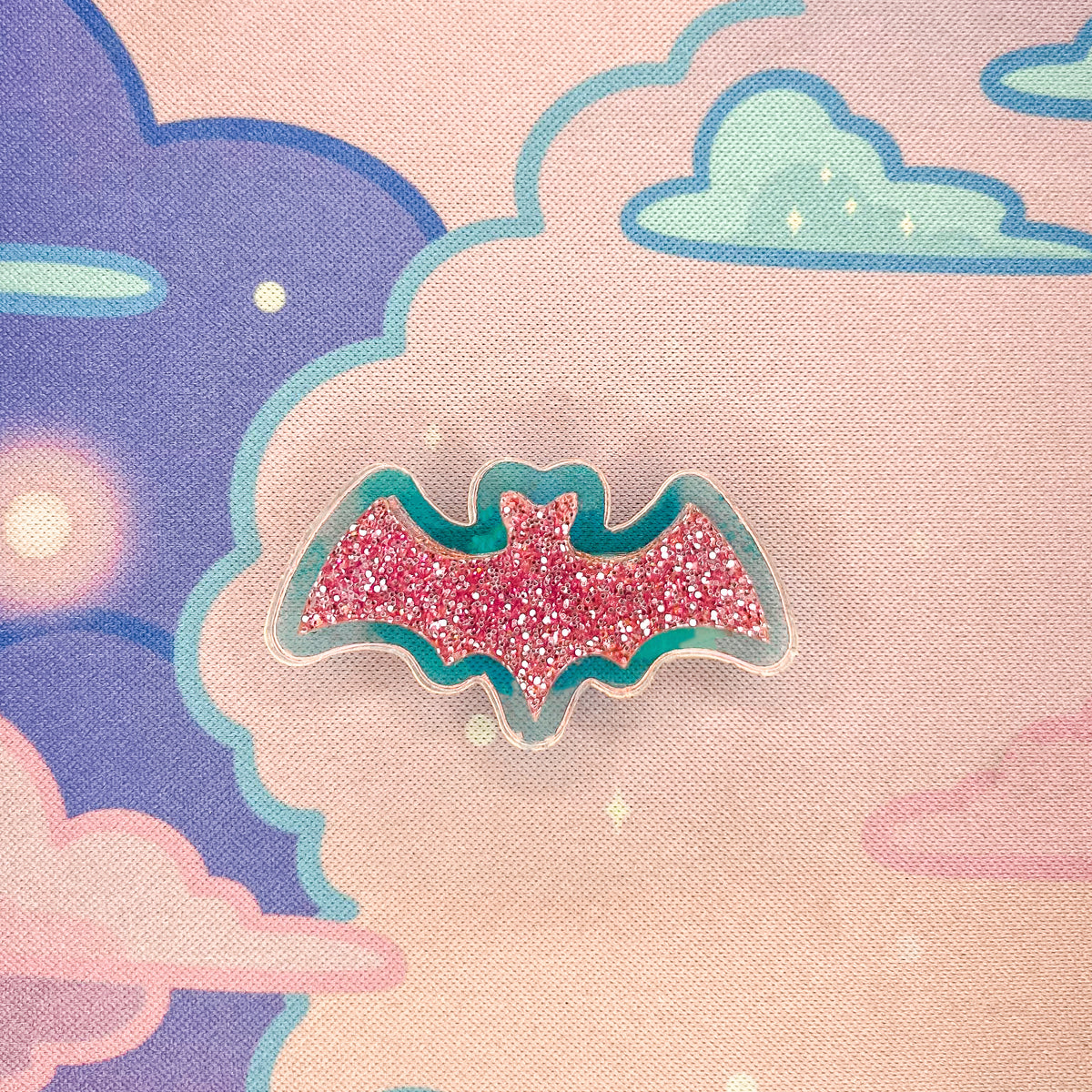 Bling Bat Bright Pink Glitter and Iridescent Acrylic Bat Pin – Sylph & Syren