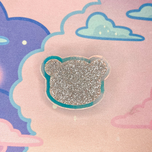 Silver Glitter and Iridescent Acrylic Teddy Bear Pin