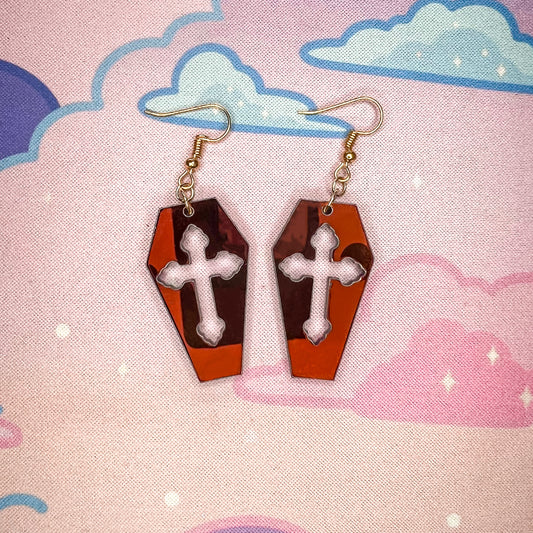 Iridescent Black Coffin Earrings