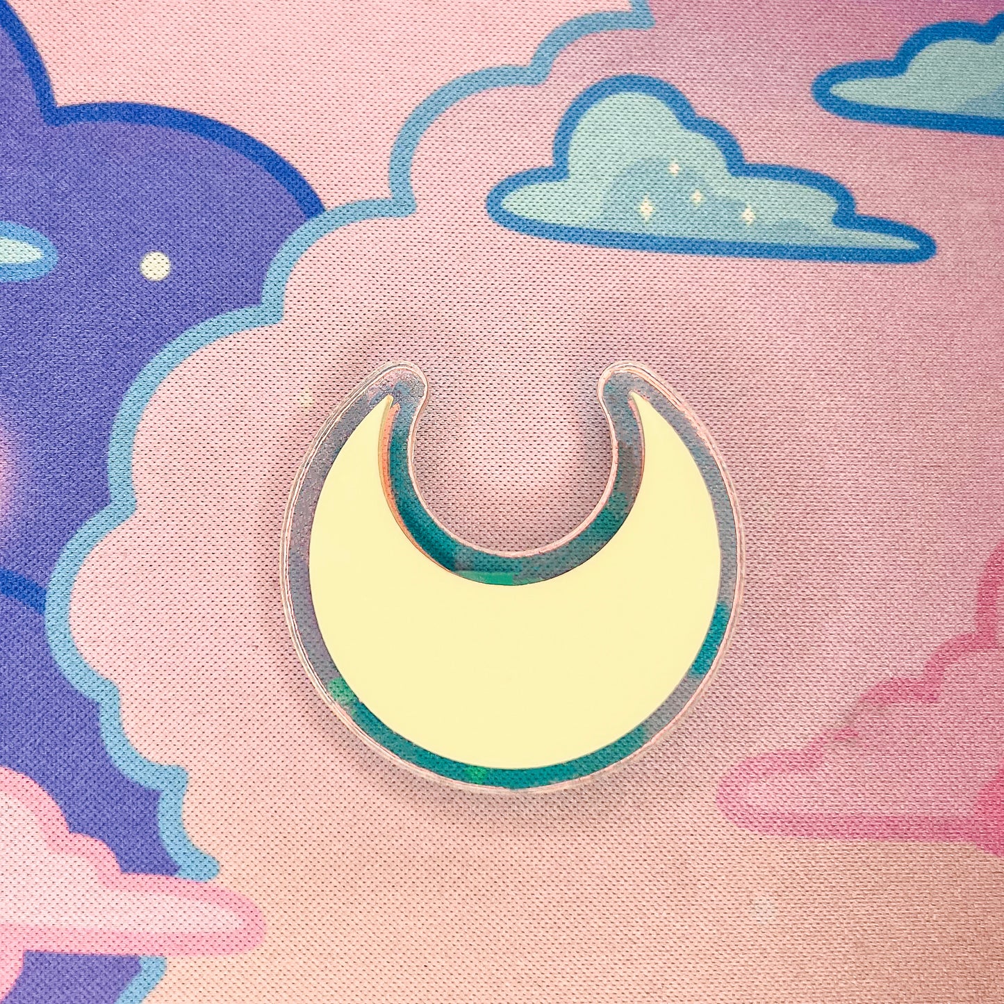 Pastel Yellow and Iridescent Acrylic Crescent Moon Pin