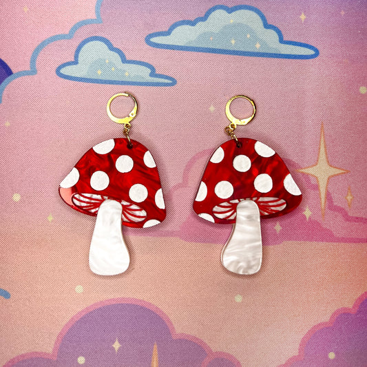 Red and White Mushroom Statement Earrings